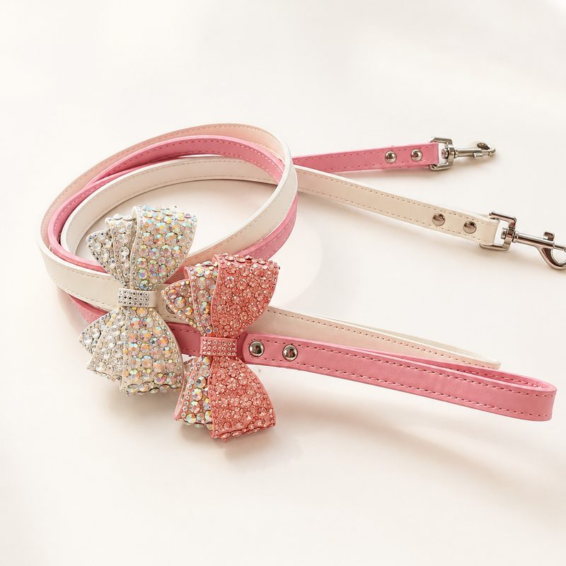 Luxury Rhinestone Bow Dog Leash Bling Crystal Puppy Lead-Pet Collars & Leashes-BIG FRENCHIES-Jane's Pet Boutique
