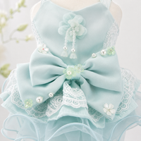 Handmade Mint Blue Princess Dog Dress with Lace Bow and Pearl Details