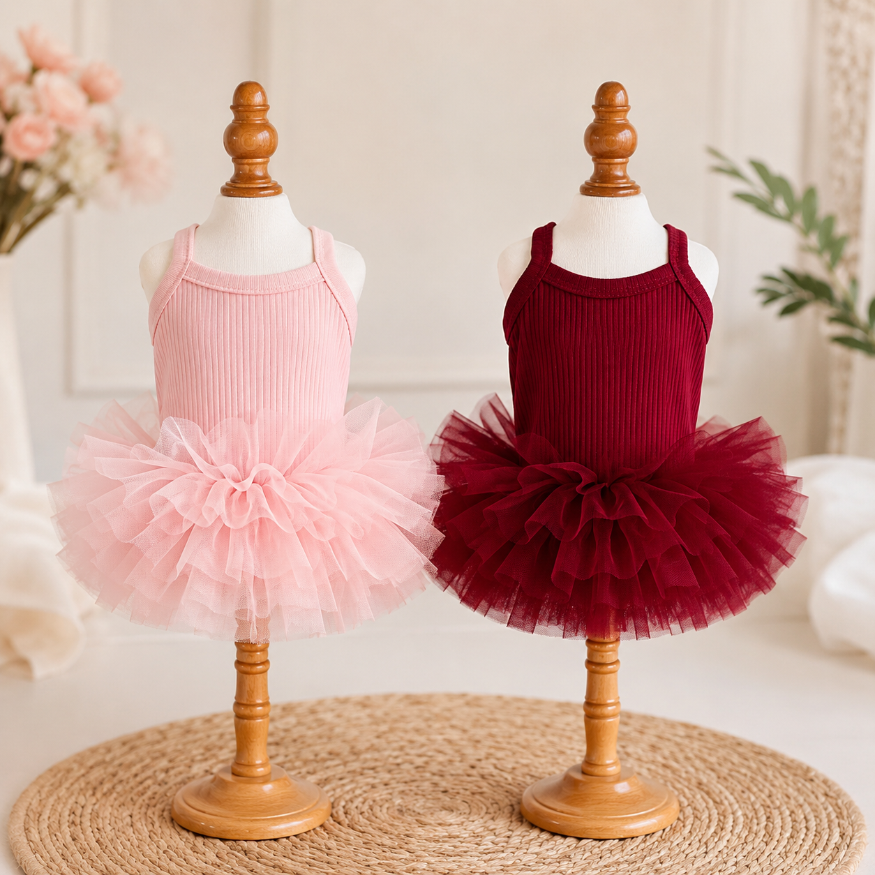 Princess Tulle Dog Dress – Soft Ribbed Puppy Tutu Dress for Small Dogs Birthday Party Outfit