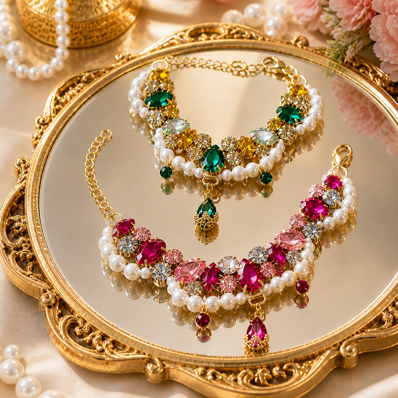 Luxury Pet Necklace Crystal Pearl Designer Dog Jewelry Collar-Pet Collars & Leashes-BIG FRENCHIES-Jane's Pet Boutique