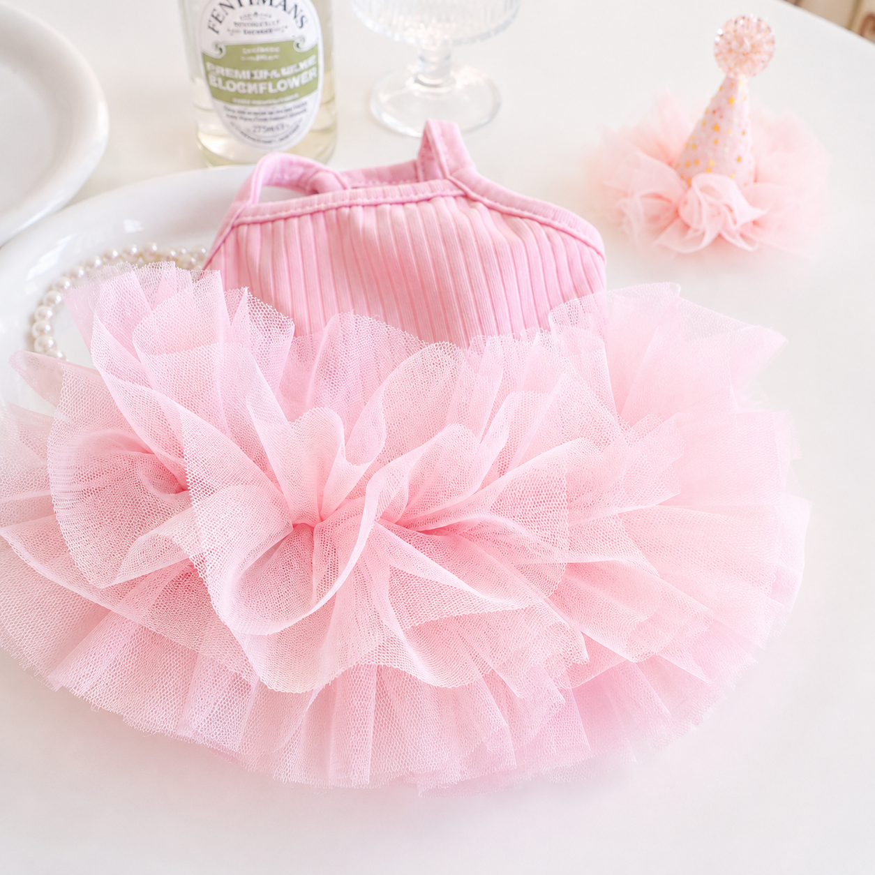 Ice Silk Dog Tutu Dress with Tulle Skirt
