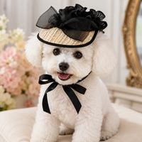 Elegant Black Lace Straw Pet Hat for Dogs & Cats - Wedding, Tea Party, Birthday & Photo Prop Accessory