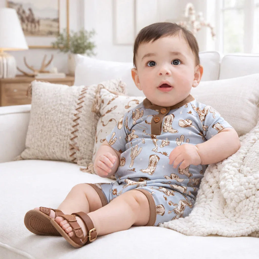 Wild Wrangler/Blue Western Bamboo Shorty Romper for Boys - BIG FRENCHIES