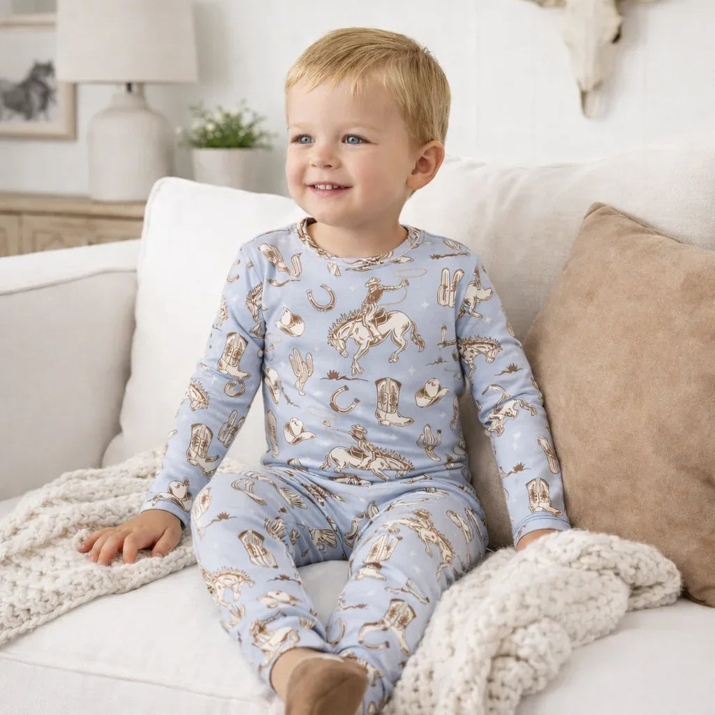 Wild Wrangler/Blue Cowboy Western Bamboo Kids Pajama Set - BIG FRENCHIES
