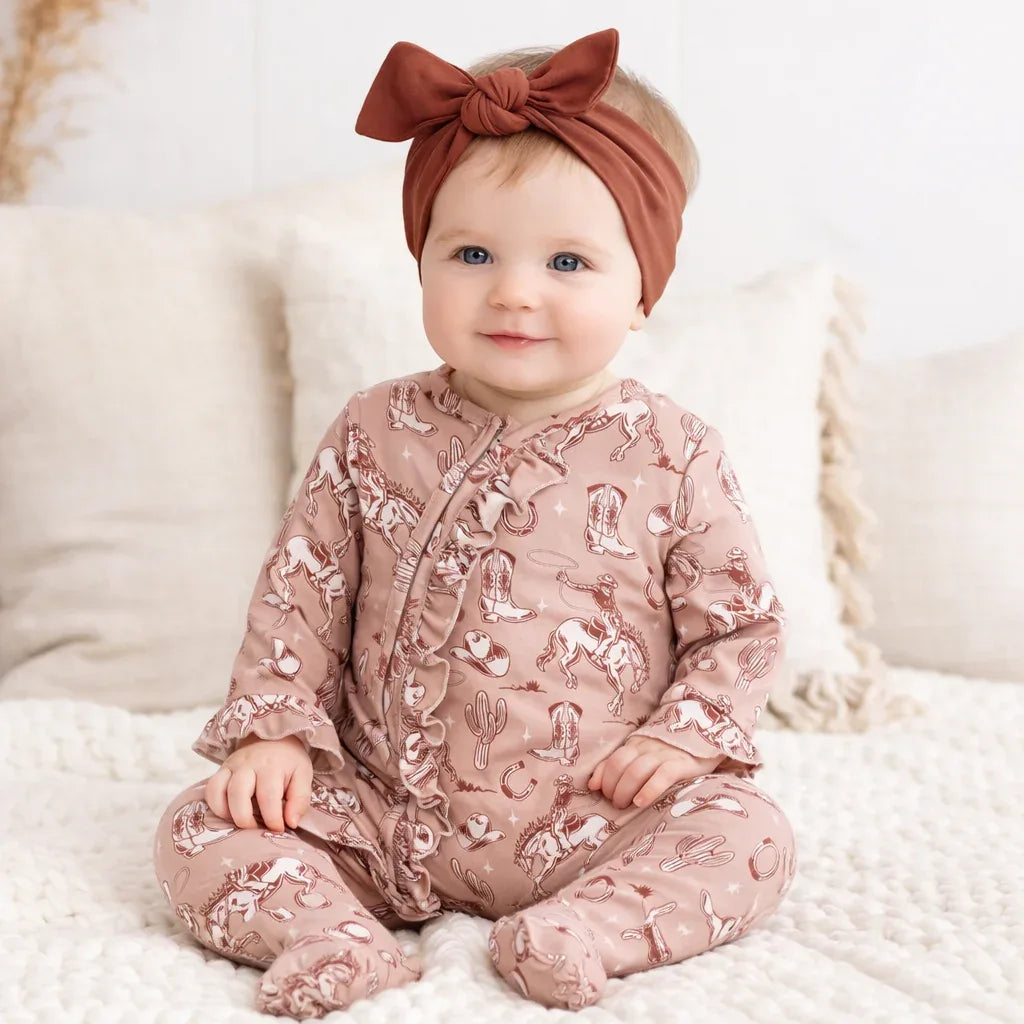 Wild Wrangler/Pink Bamboo Ruffle Zipper Romper - BIG FRENCHIES