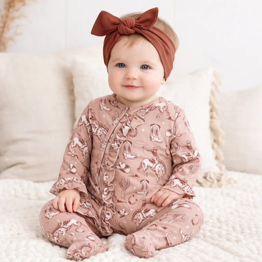 Wild Wrangler/Pink Bamboo Ruffle Zipper Romper - BIG FRENCHIES