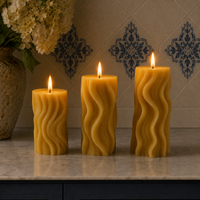 Groovy Beeswax Pillar Trio, Sculptural Swirled Candles