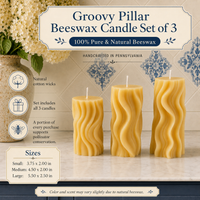 Groovy Beeswax Pillar Trio, Sculptural Swirled Candles