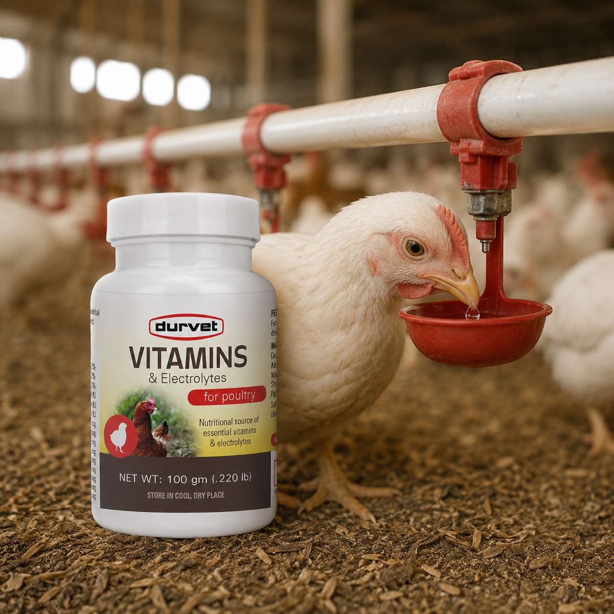 Durvet Vitamins & Electrolytes Supplement 100g Poultry & Livestock Water Soluble Premix