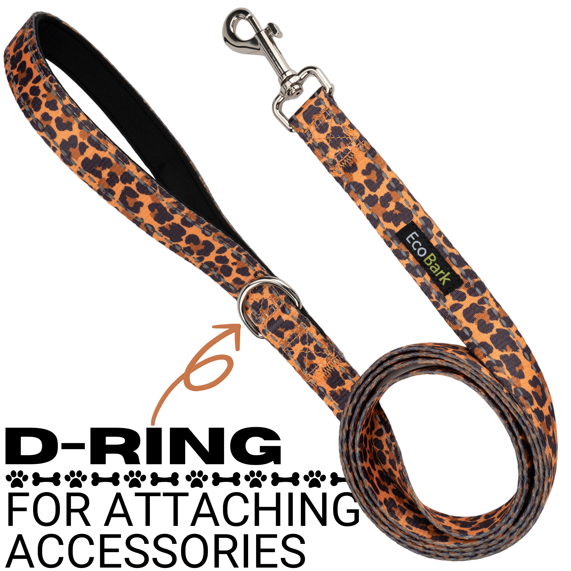 EcoBark Cheetah Dog Leash- Padded Comfort Grip Leash - 4ft, 5ft, and 6ft Leash for Small and Medium Dogs - BIG FRENCHIES