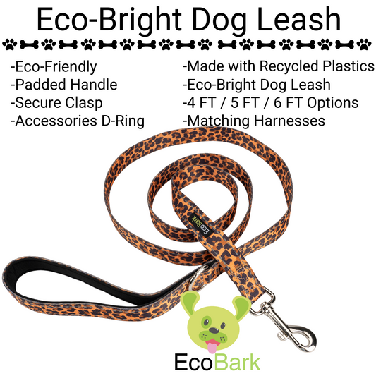 EcoBark Cheetah Dog Leash- Padded Comfort Grip Leash - 4ft, 5ft, and 6ft Leash for Small and Medium Dogs - BIG FRENCHIES