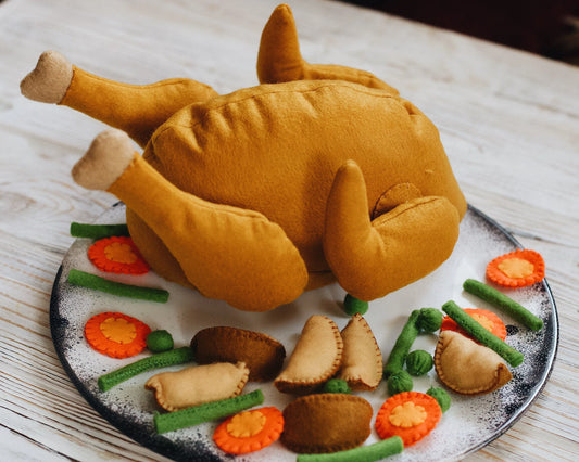 Chicken / turkey on magnets plush toy Pretend play food - BIG FRENCHIES