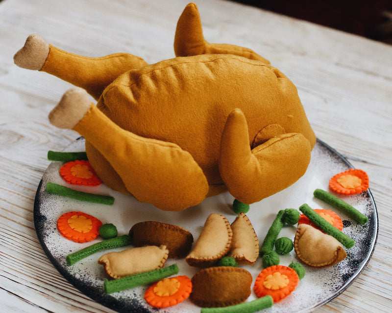 Chicken / turkey on magnets plush toy Pretend play food - BIG FRENCHIES