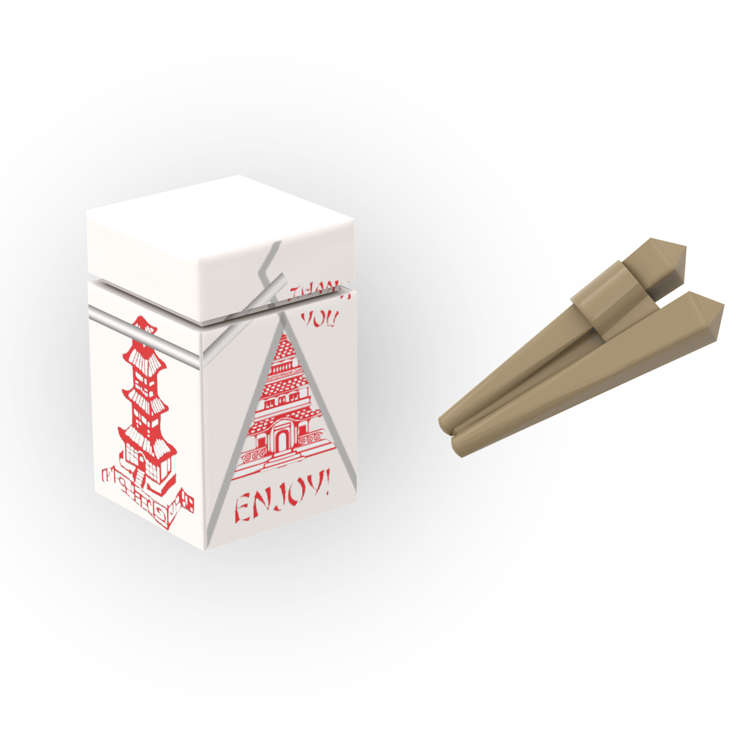 Chinese Takeout Container with Chopsticks - Custom Printed - Made Using LEGO® Parts