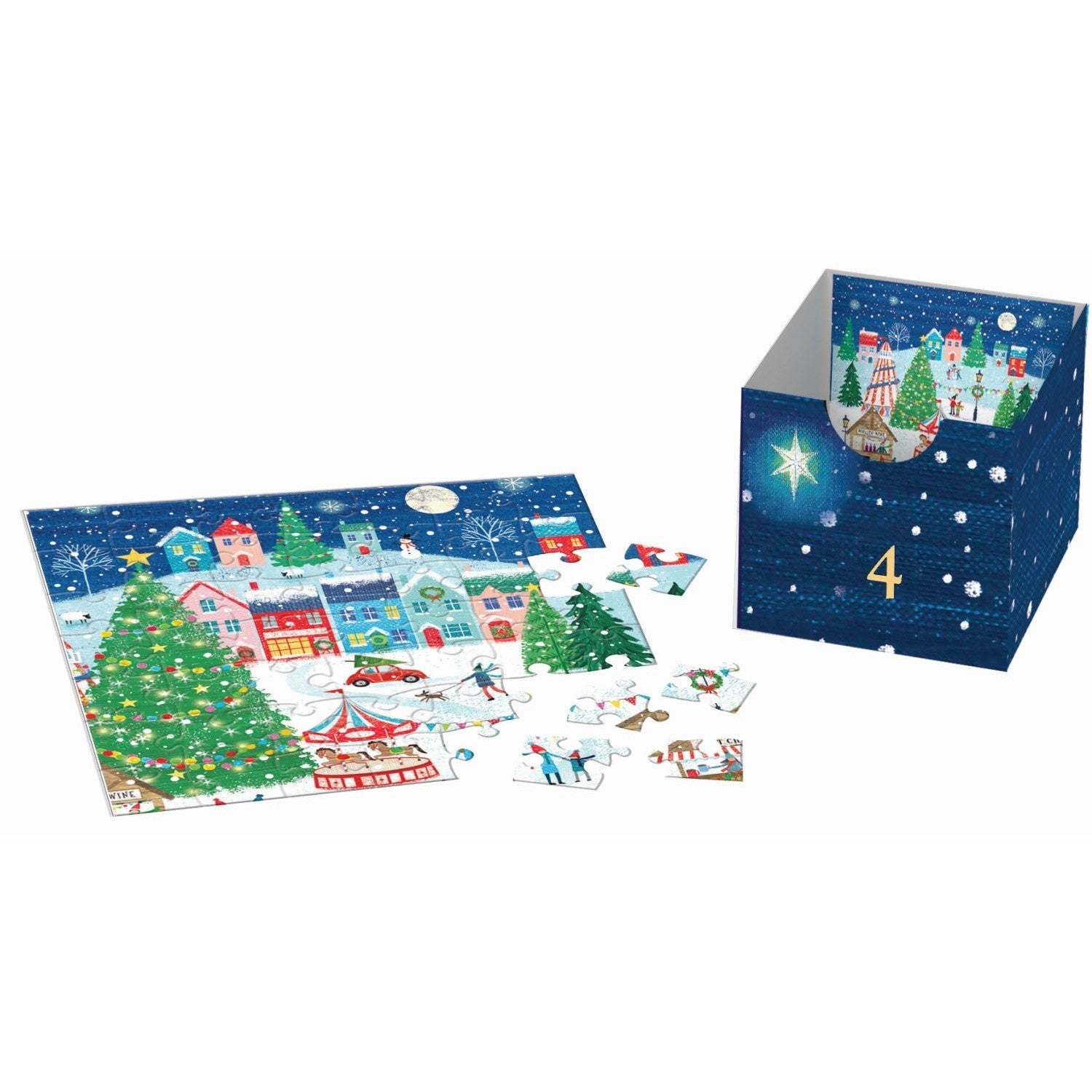 Christmas Village Advent Calendar - 24 Set of 50 Piece Mini Jigsaw Puzzles Eurographics