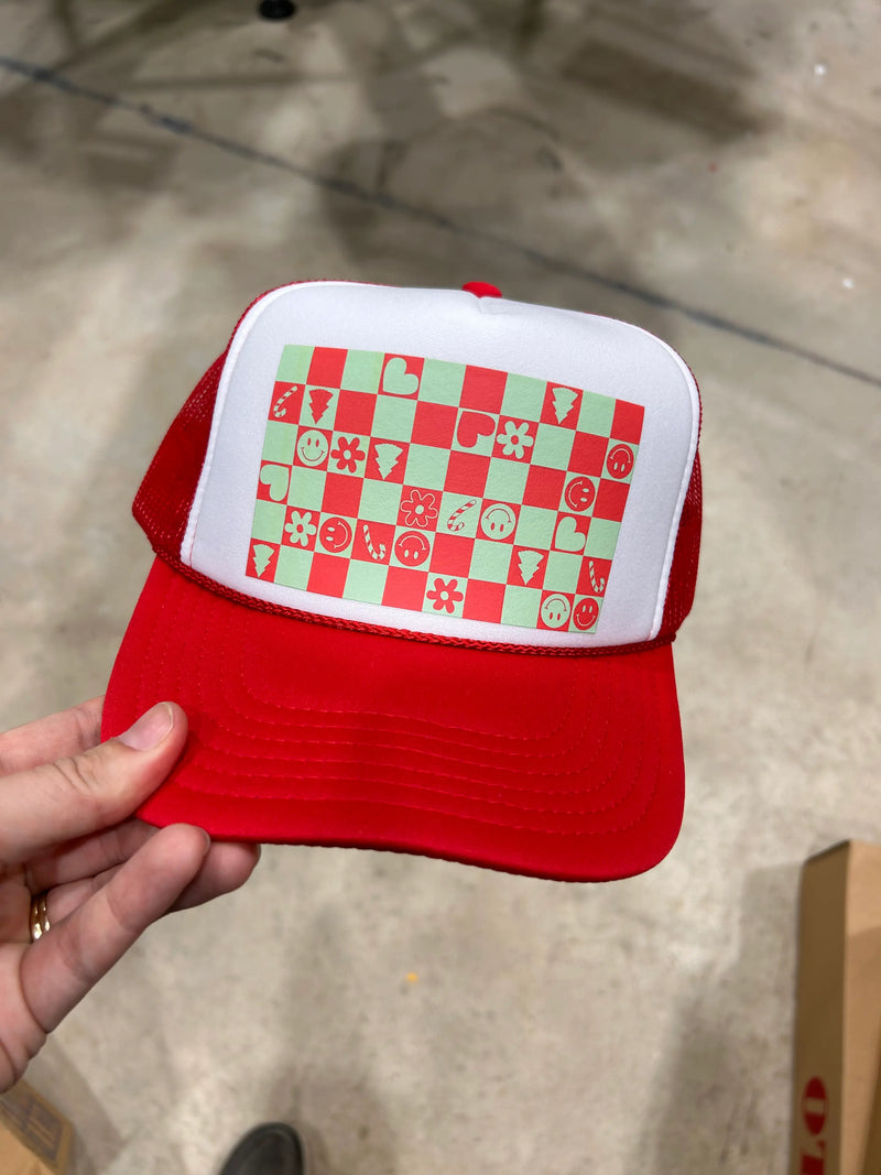Christmas Checker Pattern Trucker Hat - BIG FRENCHIES