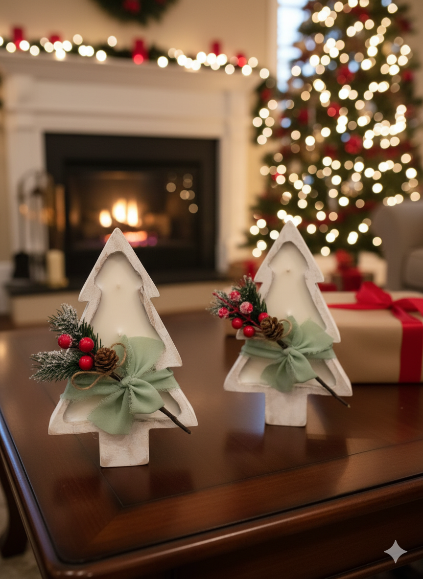 Christmas Tree Candle | Wood Bowl