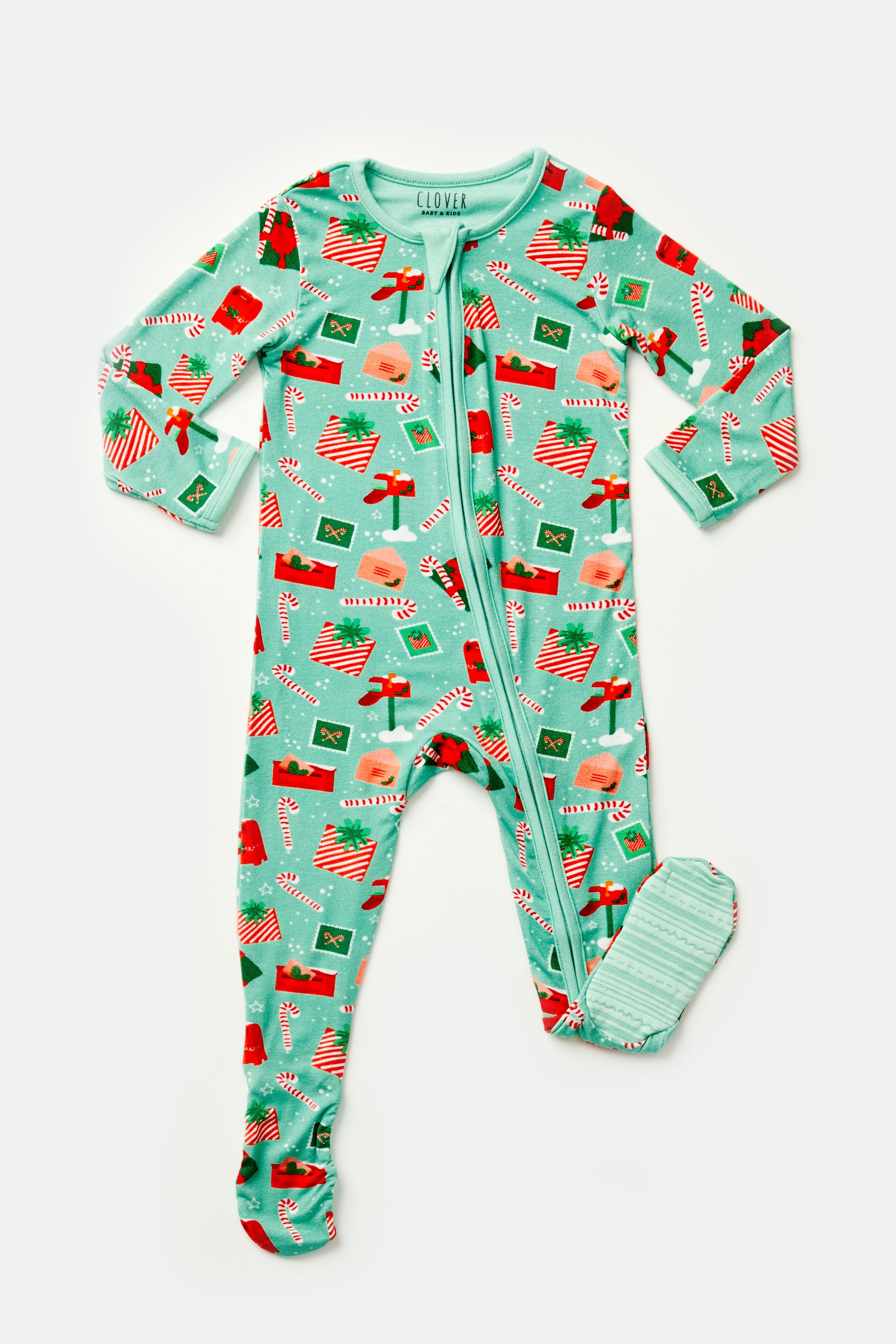 Soft & Stretchy Zipper Footie - Santa Mail