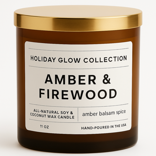 Amber & Firewood Candle – Soy Coconut Wax, Amber Jar, Cozy Fireplace Scent - BIG FRENCHIES