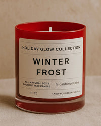 Winter Frost Candle – Fir & Cardamom, Red Jar – Snowy Forest Scent - BIG FRENCHIES