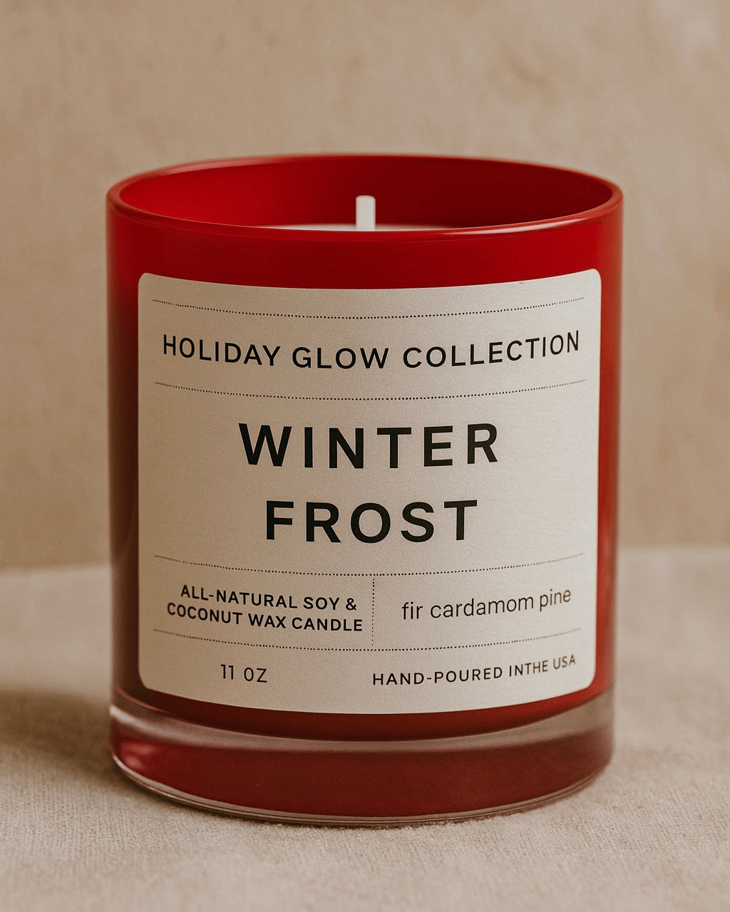 Winter Frost Candle – Fir & Cardamom, Red Jar – Snowy Forest Scent - BIG FRENCHIES