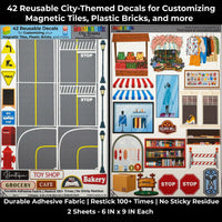 City Streets: Reusable Decals for Customizing Magnetic Tiles, Plastic Bricks, and more - BIG FRENCHIES