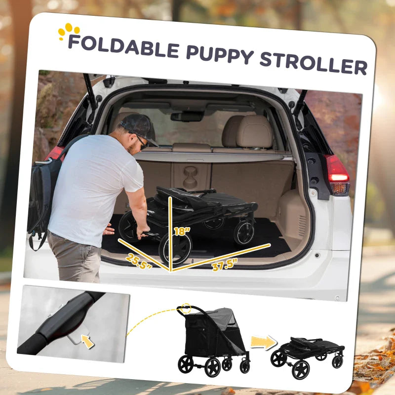 One-Click Foldable Stroller for Large Medium Small Dogs, Pet, Cats with Storage - BIG FRENCHIES