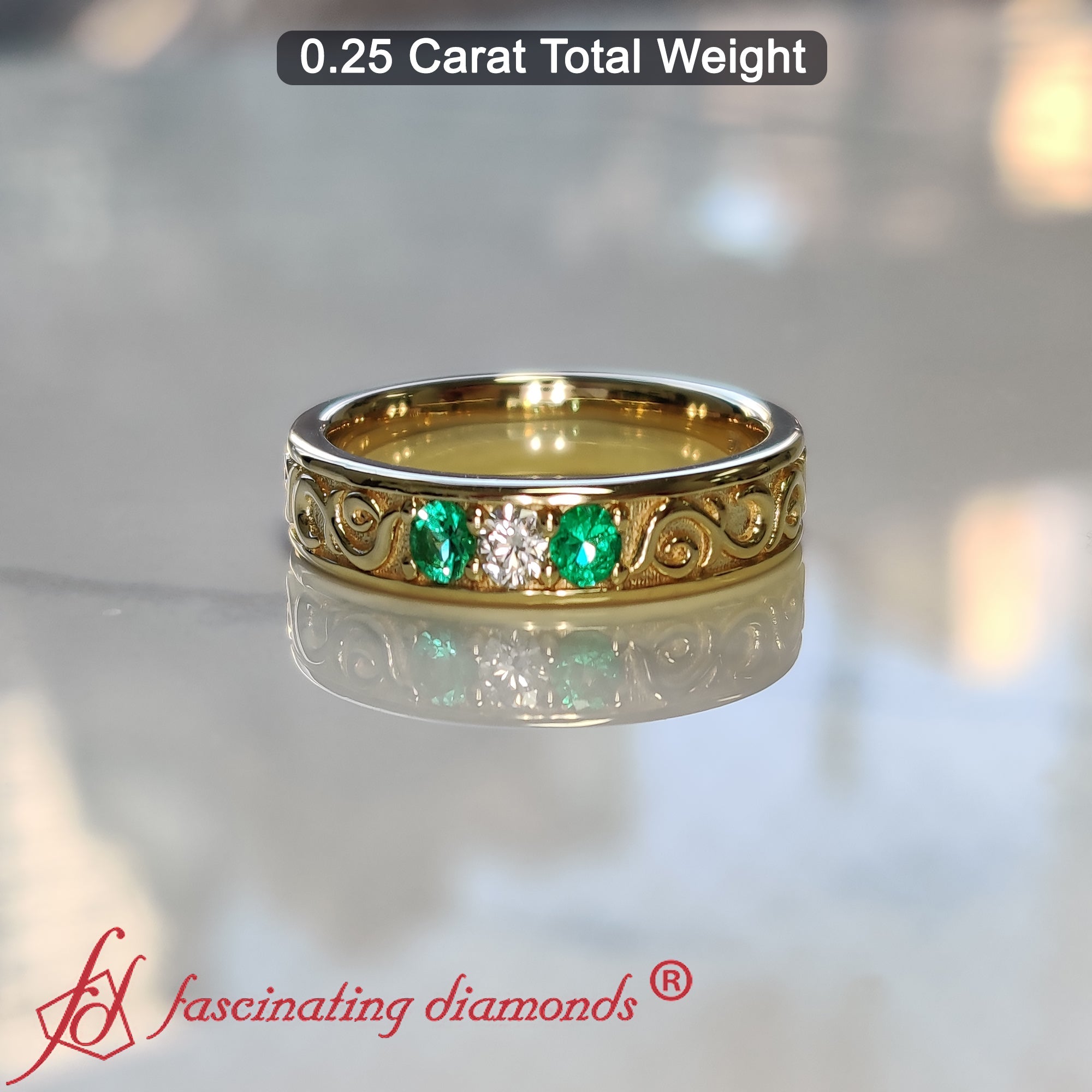 Classic Mens 3 Stone Wedding Band