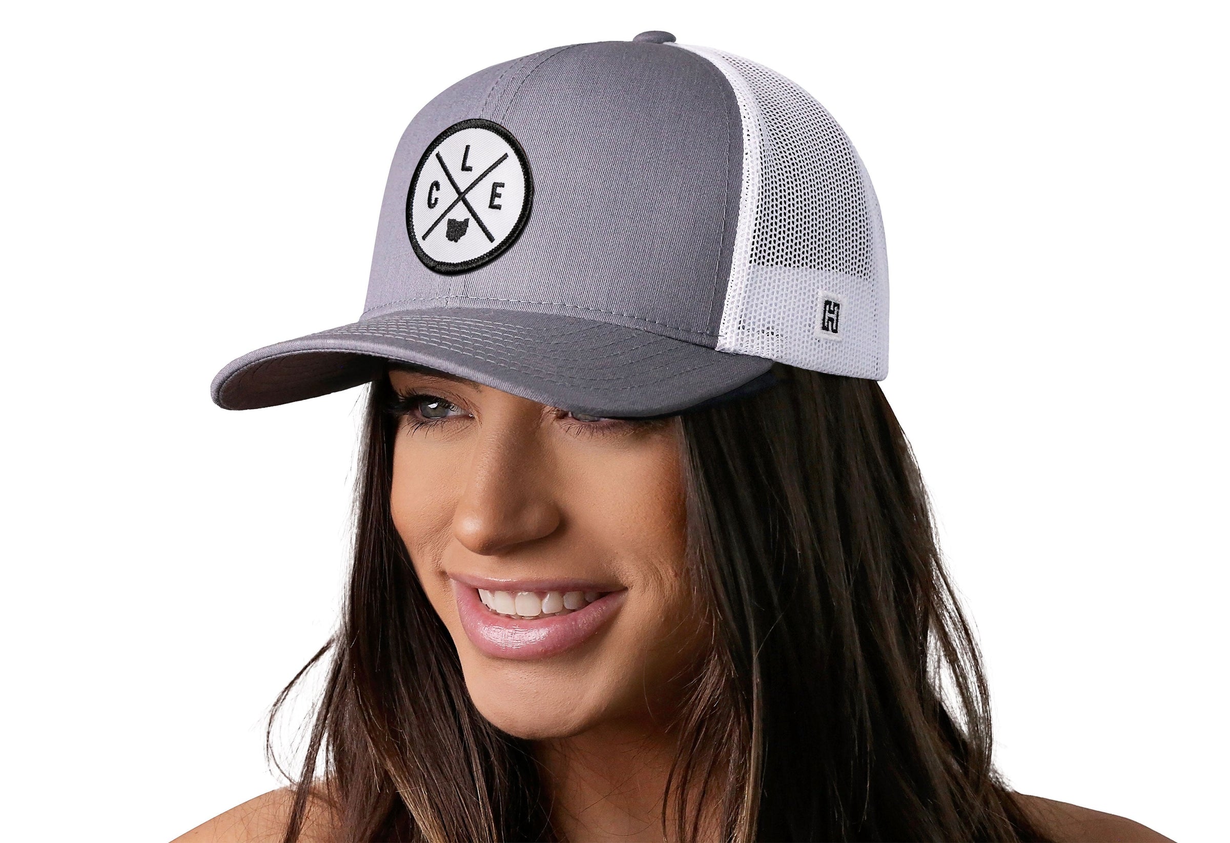 Cleveland Trucker Hat  |  Gray-White CLE X Snapback