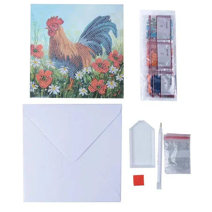 Cockerel in the Field Crystal Art Card Kit Craft Buddy - BIG FRENCHIES