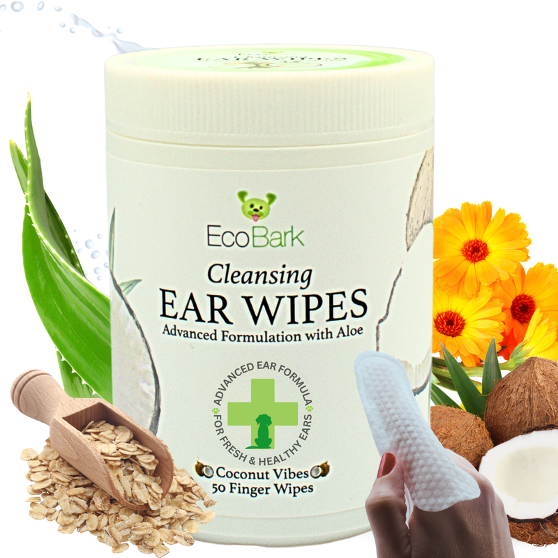 Dog Ear Wipes - Dog Ear Cleaning Wipes by EcoBark - Naturally Coconut Scented - 50 Count Finger Wipes For Puppies and Dogs - BIG FRENCHIES