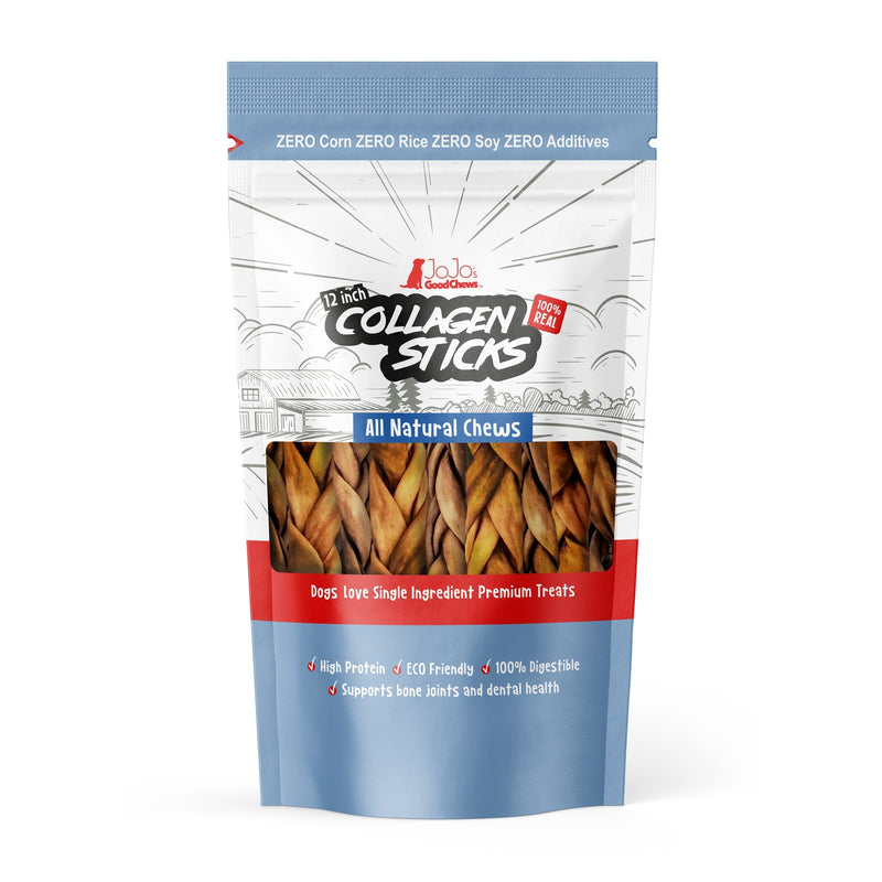 Braided Collagen Stick Dog Treats for Joint Health - 12-Inch Standard (4-Pack) - BIG FRENCHIES