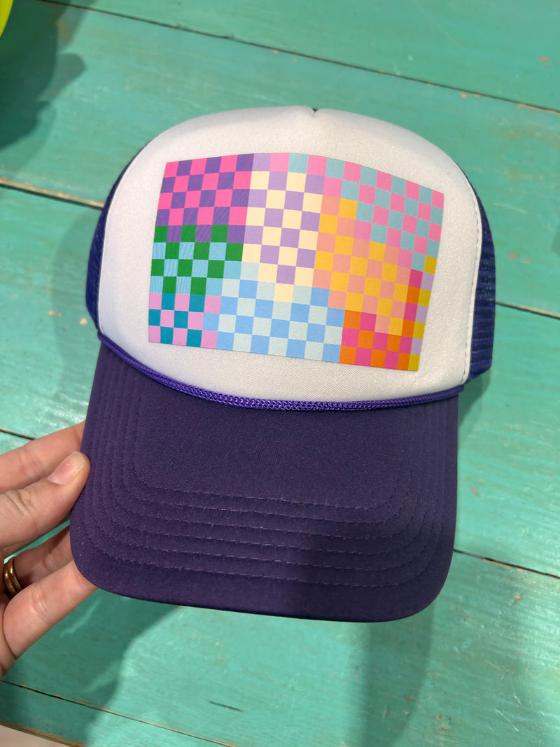Colorful Checkerboard Pattern Trucker Hat - BIG FRENCHIES