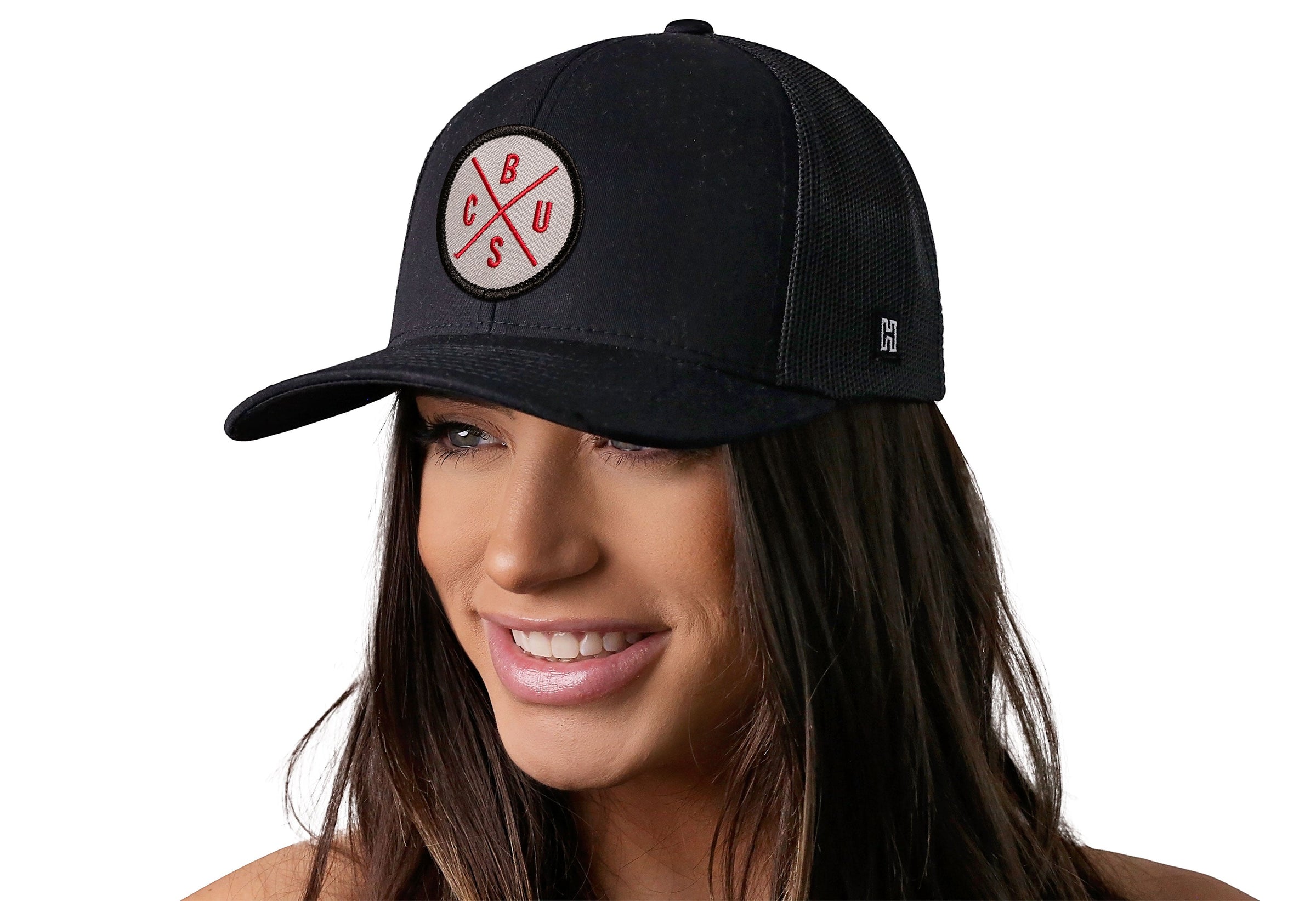 Columbus Trucker Hat  |  Gray Red CBUS X  |  Black Snapback