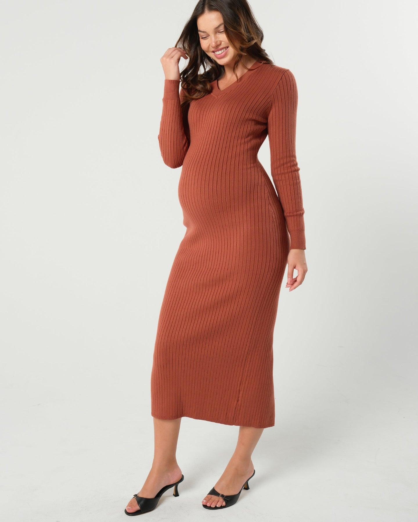 Full Body Ribbed Maternity & Nursing Midi Sweater Dress - BIG FRENCHIES