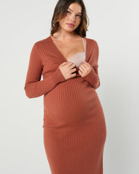 Full Body Ribbed Maternity & Nursing Midi Sweater Dress - BIG FRENCHIES