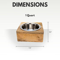 Country Living Elegant Stainless Steel Dog Bowl with Square Mango Wood Holder – 1 Quart - BIG FRENCHIES