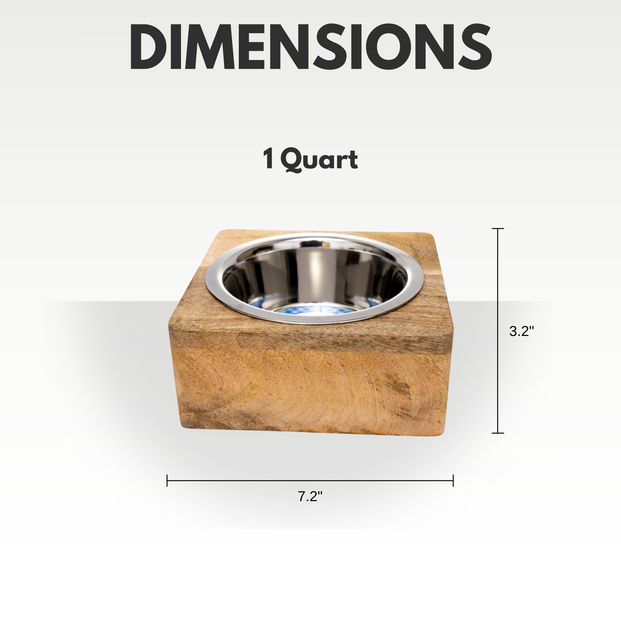 Country Living Elegant Stainless Steel Dog Bowl with Square Mango Wood Holder – 1 Quart - BIG FRENCHIES