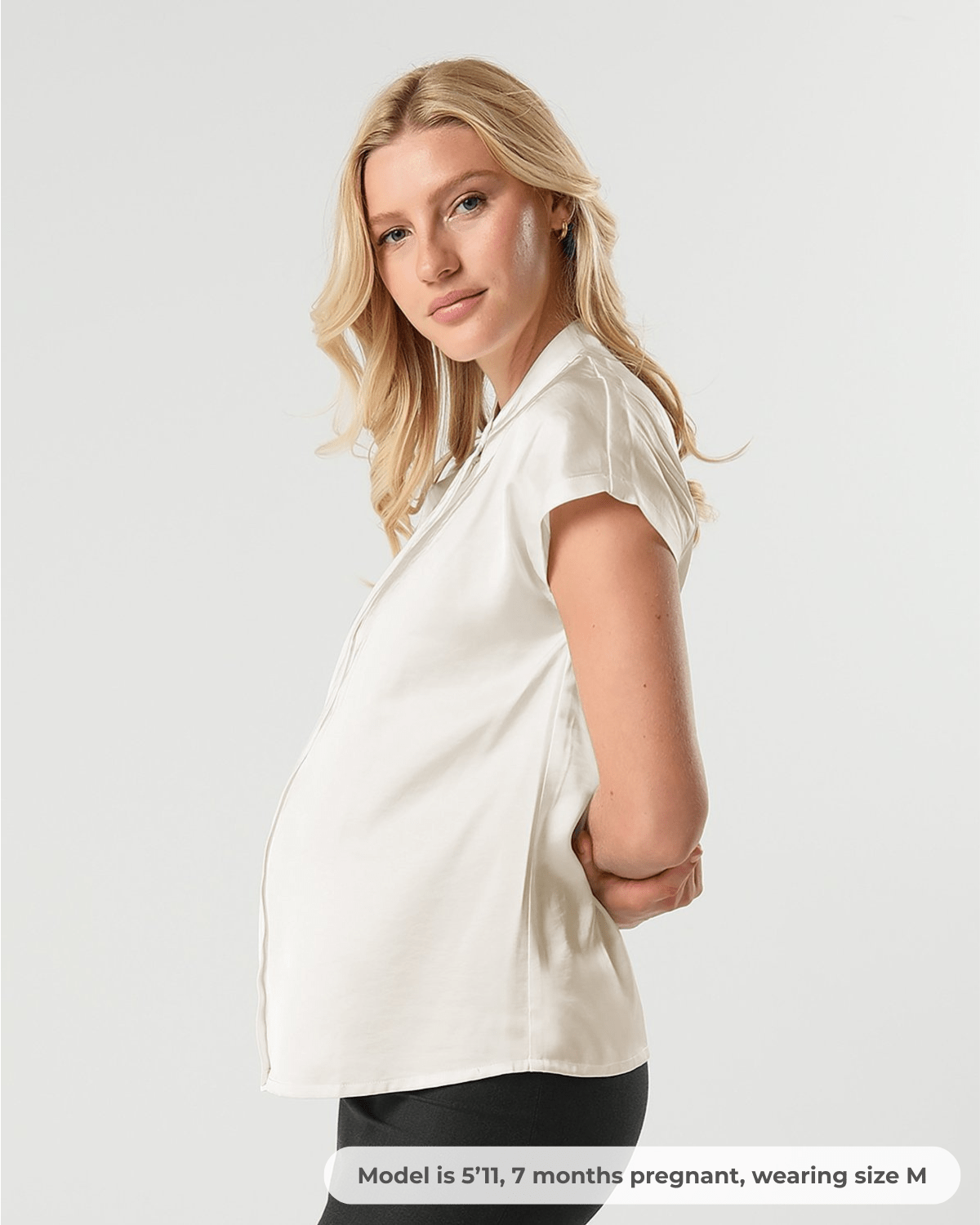 Short Sleeve Satin Maternity Shell Top with Concealed Nursing Zip - BIG FRENCHIES