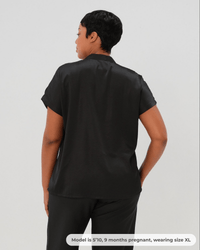 Short Sleeve Satin Maternity Shell Top with Concealed Nursing Zip - BIG FRENCHIES