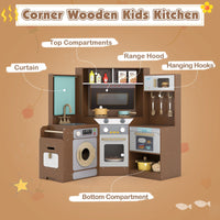 Corner Kitchen Toys with Lights and Sounds with Pull-out Trash Can and Stoves