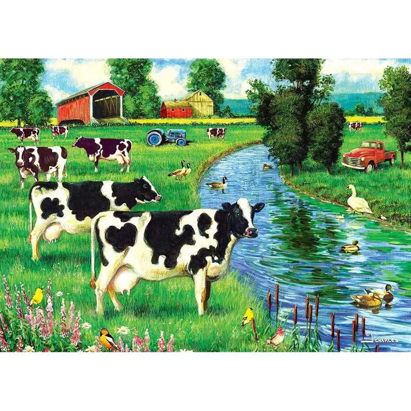 Cow Stream 35 Piece Tray Jigsaw Puzzle Cobble Hill - BIG FRENCHIES