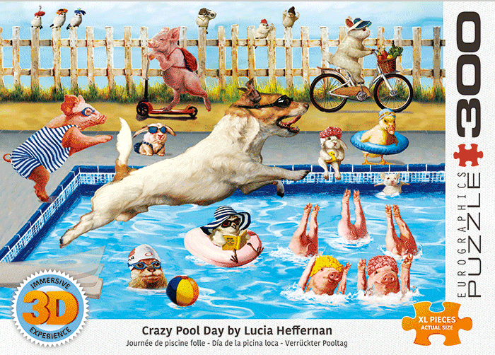 Crazy Pool Day 300 Large Piece 3D Lenticular Jigsaw Puzzle Eurographics - BIG FRENCHIES