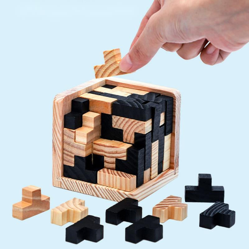 MEACAOFG Creative 3d Wooden Cube Puzzle Ming Luban Interlocking Educational