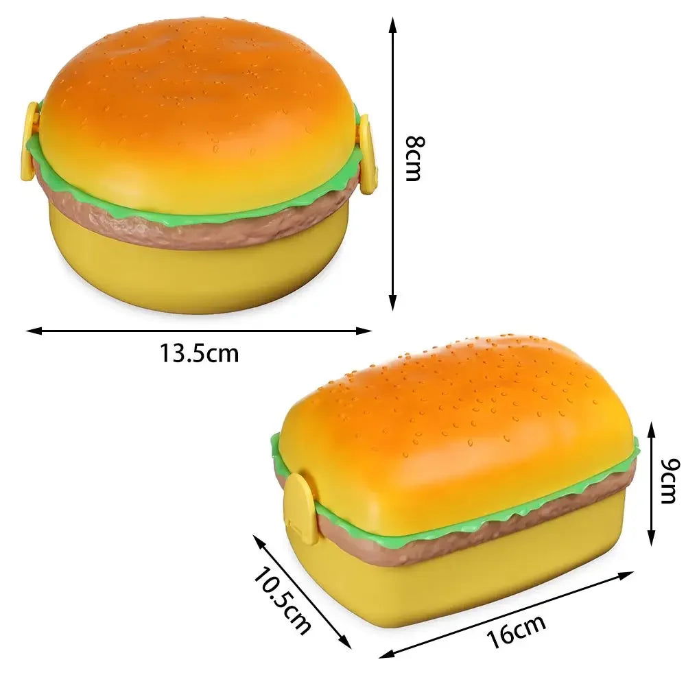 Cute Kawaii Double-Tier Burger Bento Box for Kids, Microwave Safe Fun and Functional Lunchware