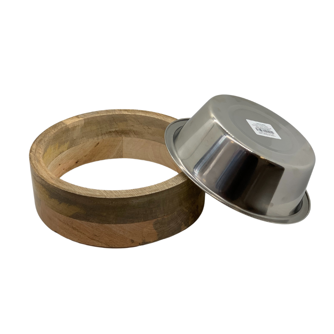 Country Living Stainless Steel Dog Bowl with Cylindrical Mango Wood Holder - BIG FRENCHIES