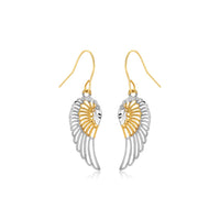 Two-Tone Wing Drop Earrings in 10K Gold