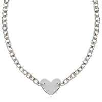 Sterling Silver Rhodium Plated Chain Bracelet with a Flat Heart Motif Station