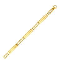 14k Two-Tone Gold Fancy Bar Style Men's Bracelet with Curved Connectors