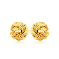 14k Yellow Gold Love Knot with Ridge Texture Earrings